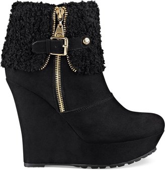 G by Guess Women's Paso Faux-Fux Fold-Over Platfom Wedge Booties
