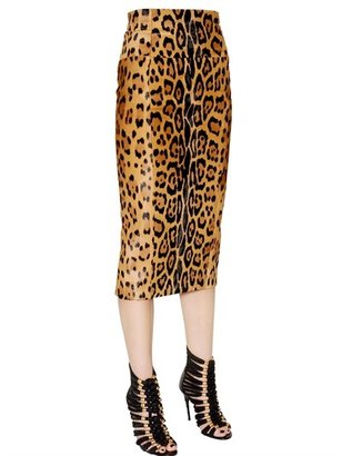 Balmain Leopard Printed Ponyskin Pencil Skirt