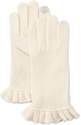 Portolano Cashmere-Blend Ruffle Tech Gloves, White