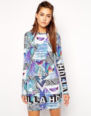 Illustrated People Tropical Space Long Sleeve Bodycon Dress - Multi