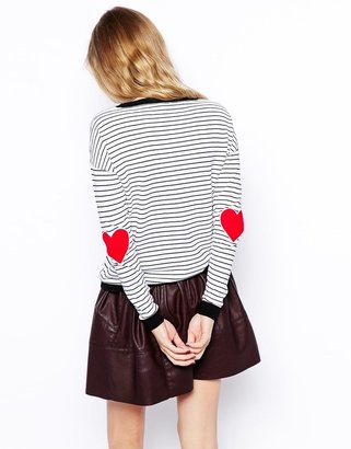 ASOS Stripe Jumper With Heart Elbow Patch