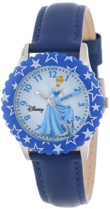 Disney Kids' W000047 Cinderella Time Teacher Stainless Steel Watch with Blue Leather Band