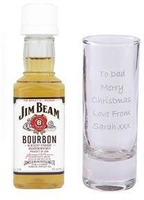 Jack Daniels Personalised Shot Glass With Miniature Bottle Of Jim Beam