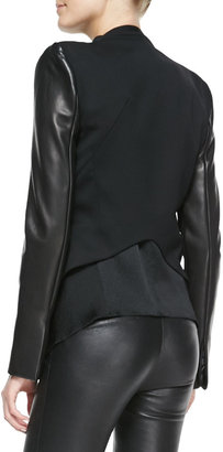 Helmut Lang Leather-Sleeve Wool Tuxedo Jacket