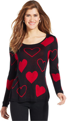 Style&Co. Long-Sleeve Intarsia-Knit Heart Sweater