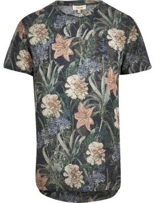 River Island Grey floral print crew neck t-shirt
