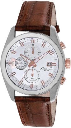 Kenneth Cole Chronograph Silver Dial With Brown Leather Strap Mens Watch