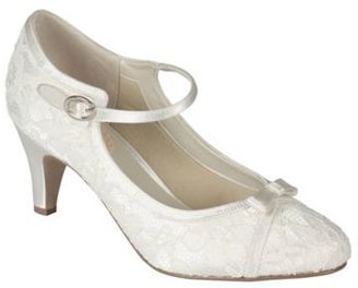 Pink by Paradox London Ivory satin & lace cupcake mid heel shoe