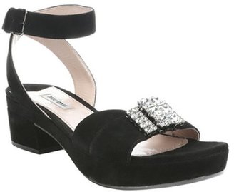 Miu Miu Black Suede Crystal Embellished Sandals