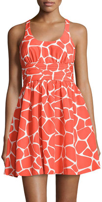Susana Monaco Scoop-Neck Giraffe-Print Pleated Dress, Orange