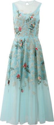 Oscar de la Renta Embroidered Tea Length Dress