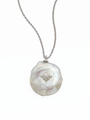 Judith Ripka White Coin Pearl, White Sapphire & Sterling Silver Pendant Necklace