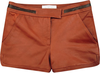 A.L.C. Snakeskin-trimmed leather shorts