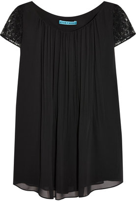 Alice + Olivia Pimmy lace-trimmed pleated chiffon top