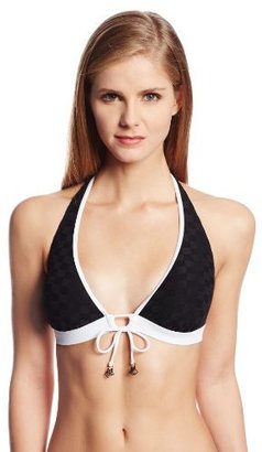 Kenneth Cole Reaction Women's Check Mate Banded Halter Bikini Top