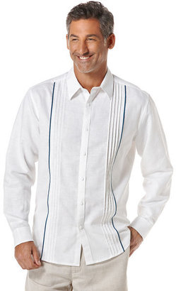 Cubavera Linen Cotton Tuck Shirt with Contrast Piping