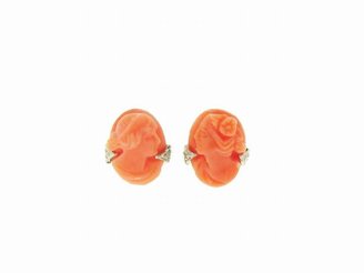 Cathy Waterman Small Coral Cameo Studs in Platinum