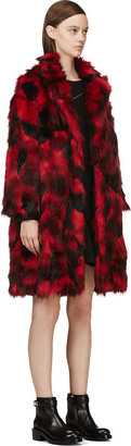 Jay Ahr Red & Black Faux-Fur Overcoat