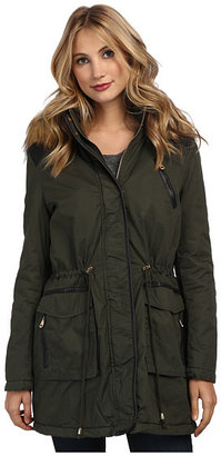 French Connection Faux Fur Hooded Parka w/ Faux Leather Trim