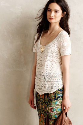 Anthropologie Meadow Rue Embroidered Mesh Tee
