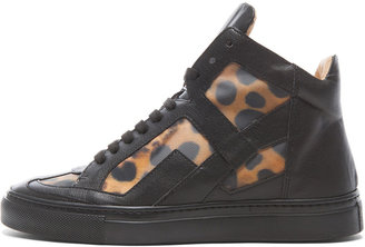 Maison Martin Margiela 7812 MM6 by maison martin margiela Leather High Top Sneakers in Black & Leopard