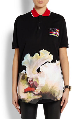 Givenchy Polo shirt in black cotton-piqué with orchid print