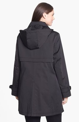 Gallery A-Line Walking Coat with Detachable Hood (Plus Size)