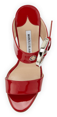 Manolo Blahnik Bila Double-Band Patent Sandal, Red