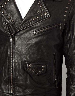 ASOS Leather Jacket With Stud & Print Detail