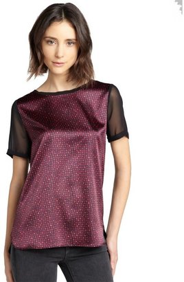Tahari plum and black printed stretch knit 'Enza' blouse