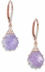 Mother of Pearl Meira T Tanzanite, Mother-Of-Pearl, Diamond & 14K Rose Gold Hexagon Doublet Drop Earrings