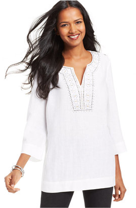 JM Collection Linen Studded Tunic