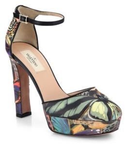 Valentino Butterfly-Print Leather Pumps
