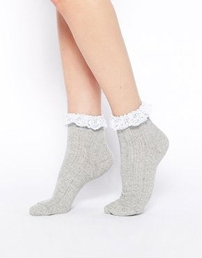 ASOS Lace Trim Ankle Socks - Grey