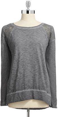 DKNY Hi Lo Pullover with Lace Insets-BLACK-Small