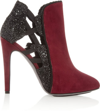 Aperlaï Satin-trimmed suede and glitter-finished ankle boots