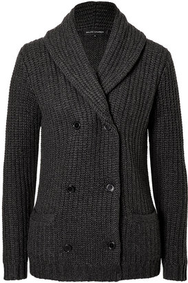 Ralph Lauren Black Label Heavy Knit Cashmere Cardigan with Leather Elbow Patches Gr. S