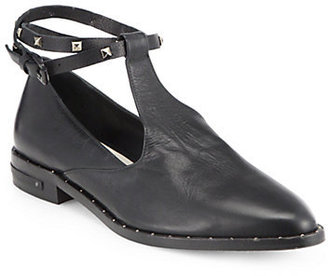 Freda SALVADOR Studded Leather Ankle Strap Loafers
