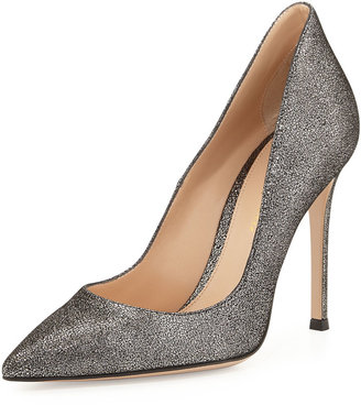 Gianvito Rossi Crackled Metallic Point-Toe Pump, Silver