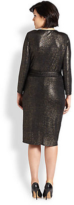 ABS by Allen Schwartz ABS, Sizes 14-24 Long-Sleeve Metallic Wrap Dress