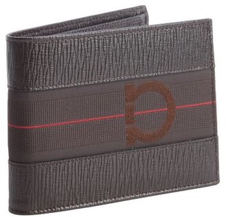 Ferragamo black leather and canvas stripe bi-fold wallet