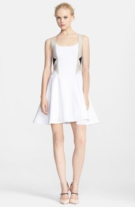Alice + Olivia 'Clifton' Leather Trim Fit & Flare Dress