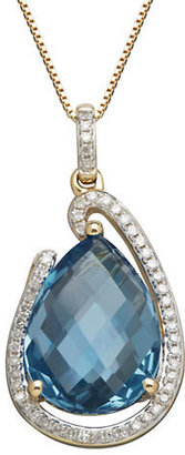 Lord & Taylor 14K Yellow Gold Blue Topaz and Diamond Pendant Necklace