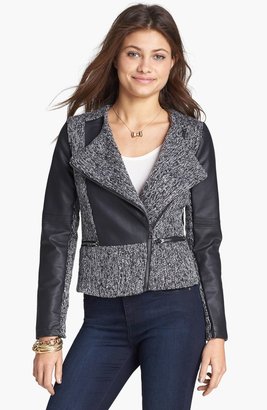 Dollhouse Tweed & Faux Leather Moto Jacket (Juniors) (Online Only)