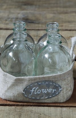 CREATIVE CO-OP Glass Vases with Linen Basket (Set of 4)