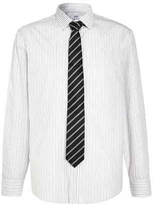 F&F 2 Pack of Easy Iron Striped Tailored Fit Long Sleeve Shirts with Tie