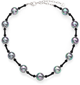 Majorica 14MM Grey Round Pearl, Hematite & Sterling Silver Beaded Strand Necklace