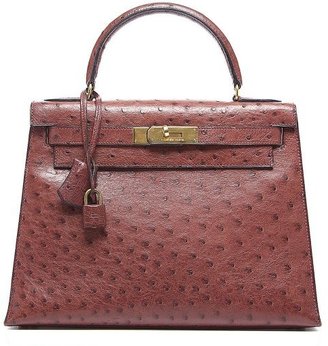 Hermes Pre-Owned Rouge H Ostrich Kelly 28cm Bag