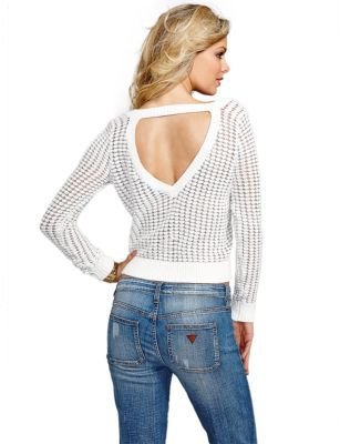 GUESS Cropped Open Knit Lurex Sweater