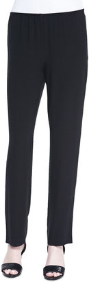 Eileen Fisher Silk Georgette Slim Pants, Black, Women's